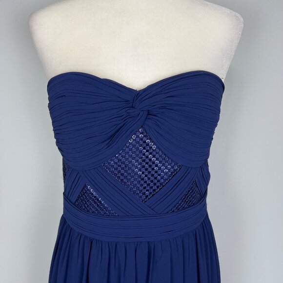 Minuet Womens Blue Strapless Pleated Formal Gown Sequin Bodice Maxi Dress size M - Picture 2 of 13